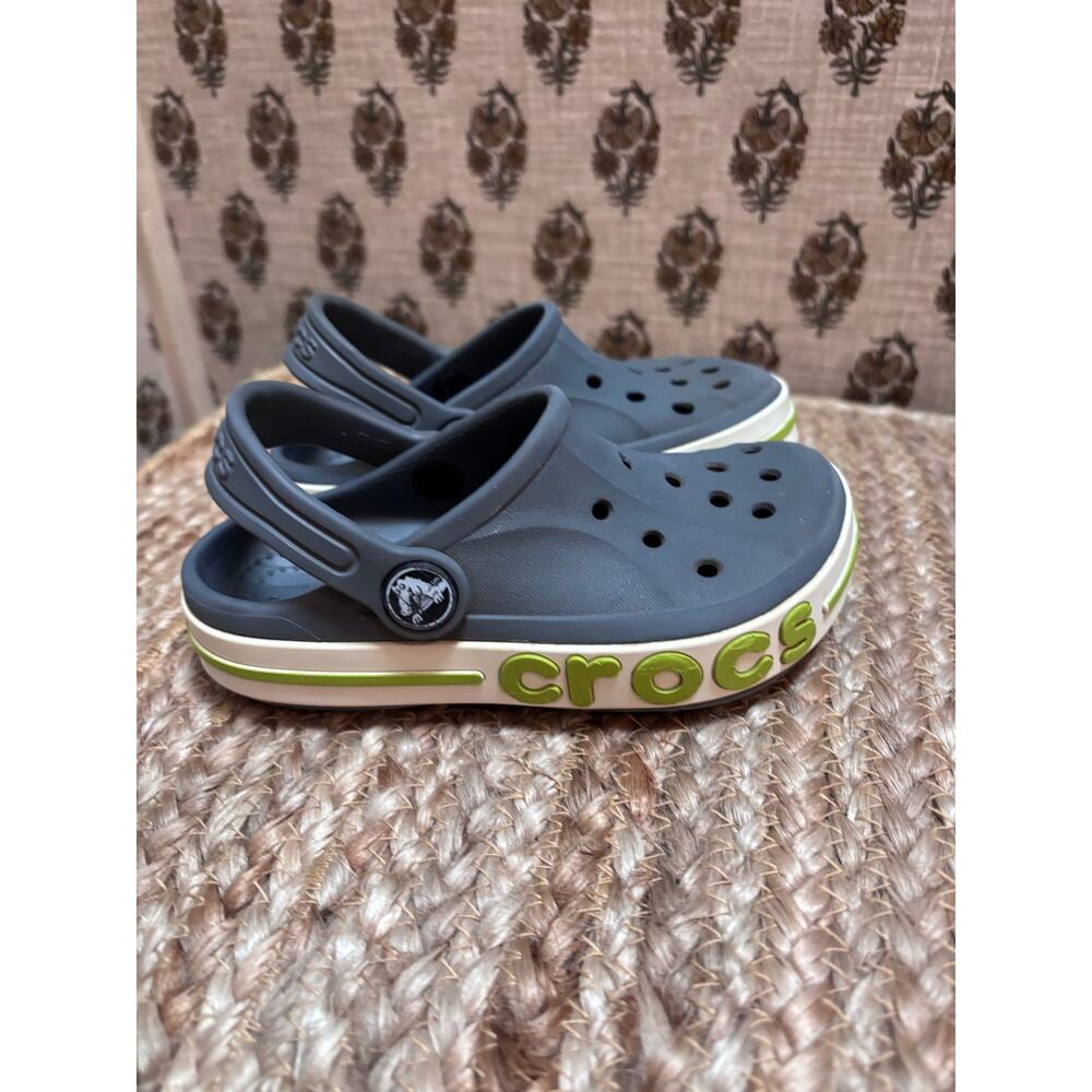 Crocs Kids Bayaband Clog Slate Grey Lime Punch Sporty Gorpcore Slip On Shoes sz8 - Picture 2 of 5